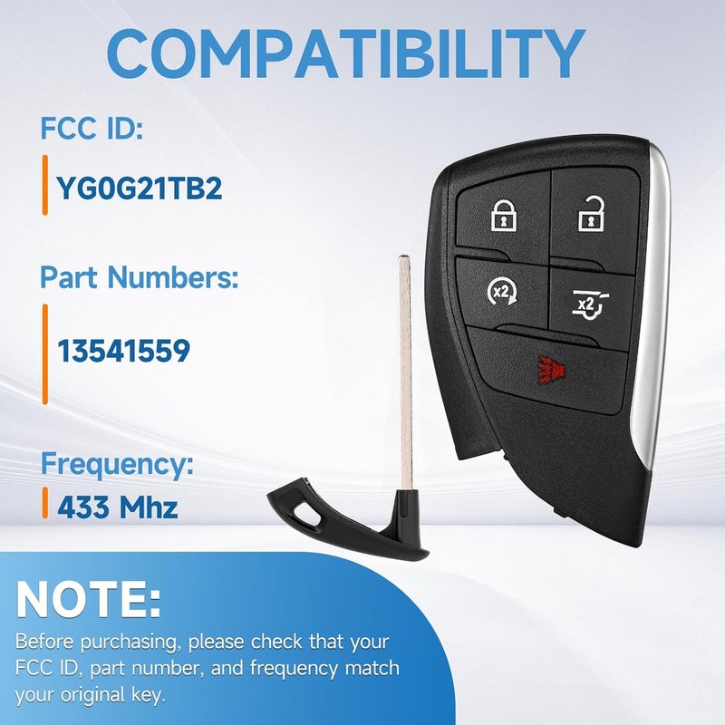 LYFUCESS Smart Key Fob Replacement Remote Fits for GMC Yukon Chevy Tahoe Suburban 2021 2022 2023 2024 Proximity Keyless Entry Remote Control 433Mhz YG0G21TB2 13541559 - Image 3